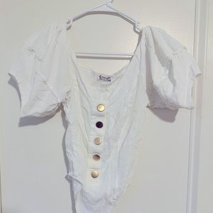 White ruffle sleeve bodysuit free people